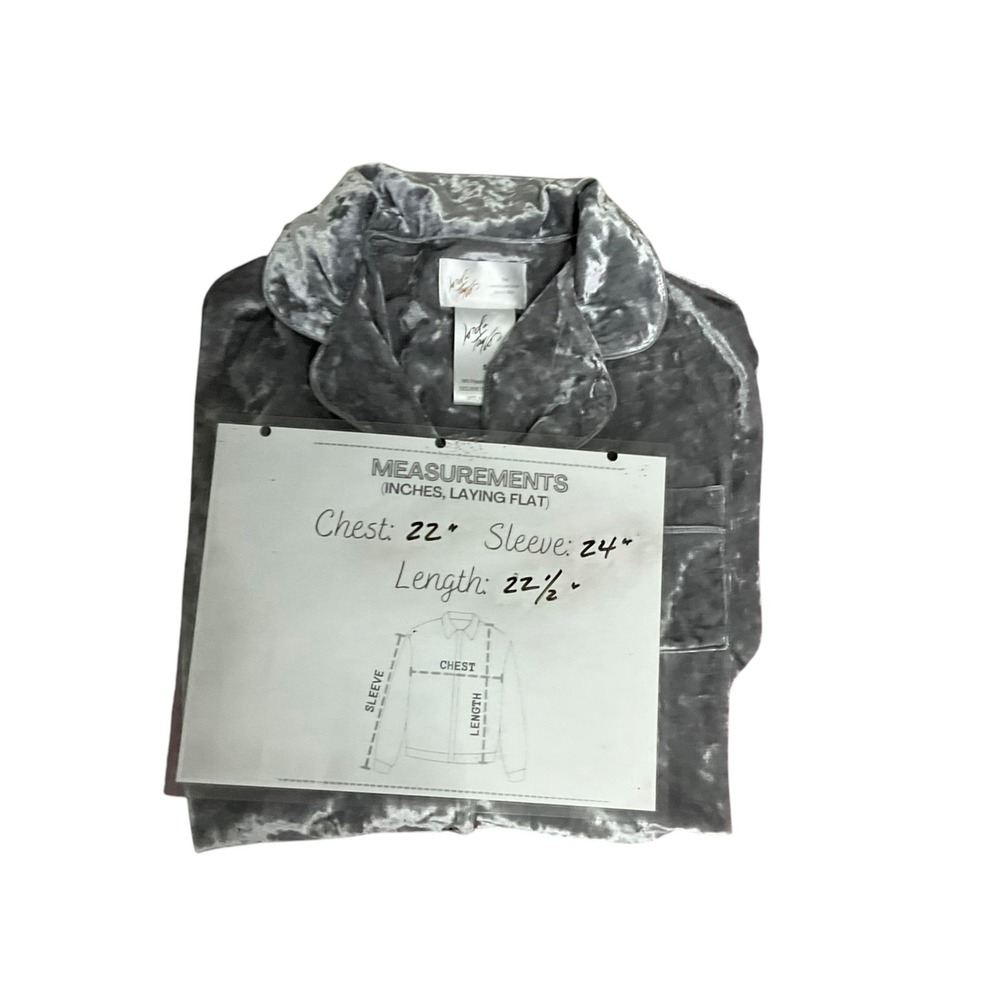 Lord & Taylor Womens Crushed Velvet Button Front Top Silver Grey Small NWT - Picture 5 of 5